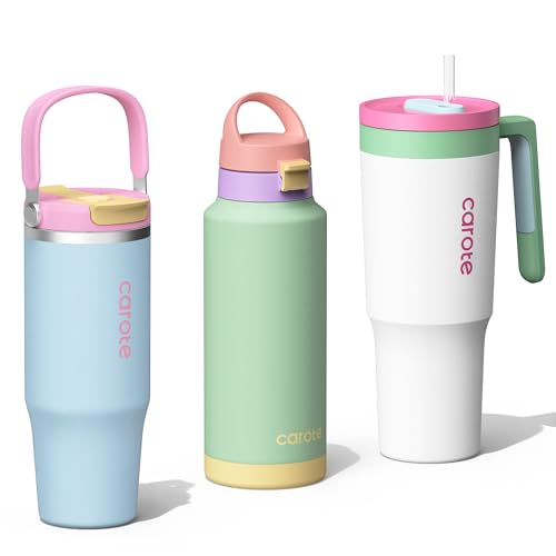 CAROTE 3-Pack Insulated Stainless Steel Water Bottles Set