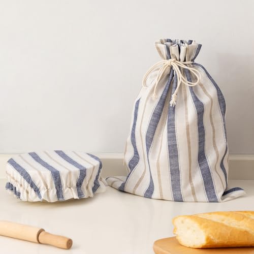 GobiSea Linen Bread Bag for Homemade Sourdough Bread with Proofing Cover, Reusable Linen Sourdough Bread Storage Bag - Plastic Lined - with Proofing Bowl Cover