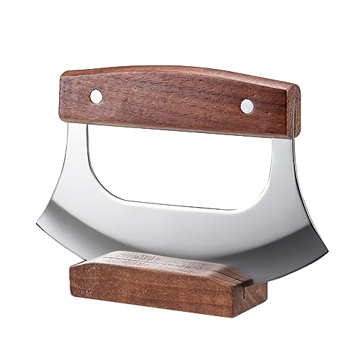 Coowolf Ulu Knife with Stand for Cutter Pizza Meat Vegetables Herb Salad