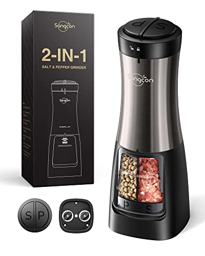 Sangcon 2-in-1 Automatic Electric Salt and Pepper Grinder with LED Light